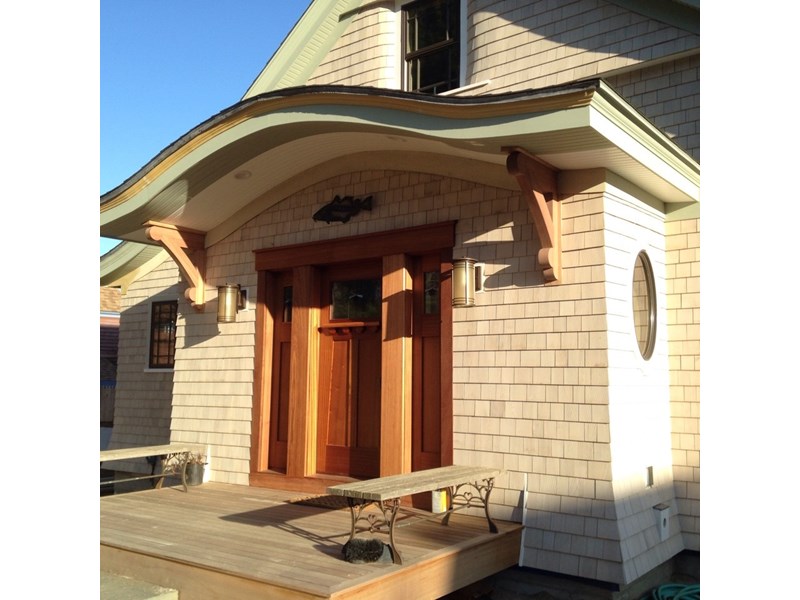 Custom home entrance in New Hampshire by Oxland Builders